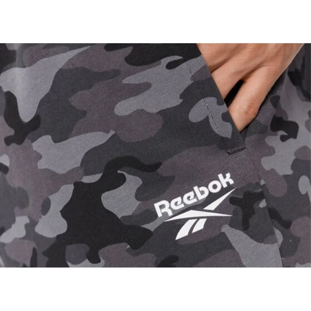 Reebox Black Camo Pattern Elastic Waistband Elastic Cuffs Joggers Pants Size Med